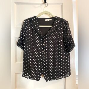 Simple Retro Vintage Style Polka Dot Buttoned Up Blouse Size Large